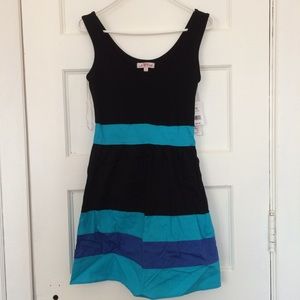 Black and blue striped sleeveless dress